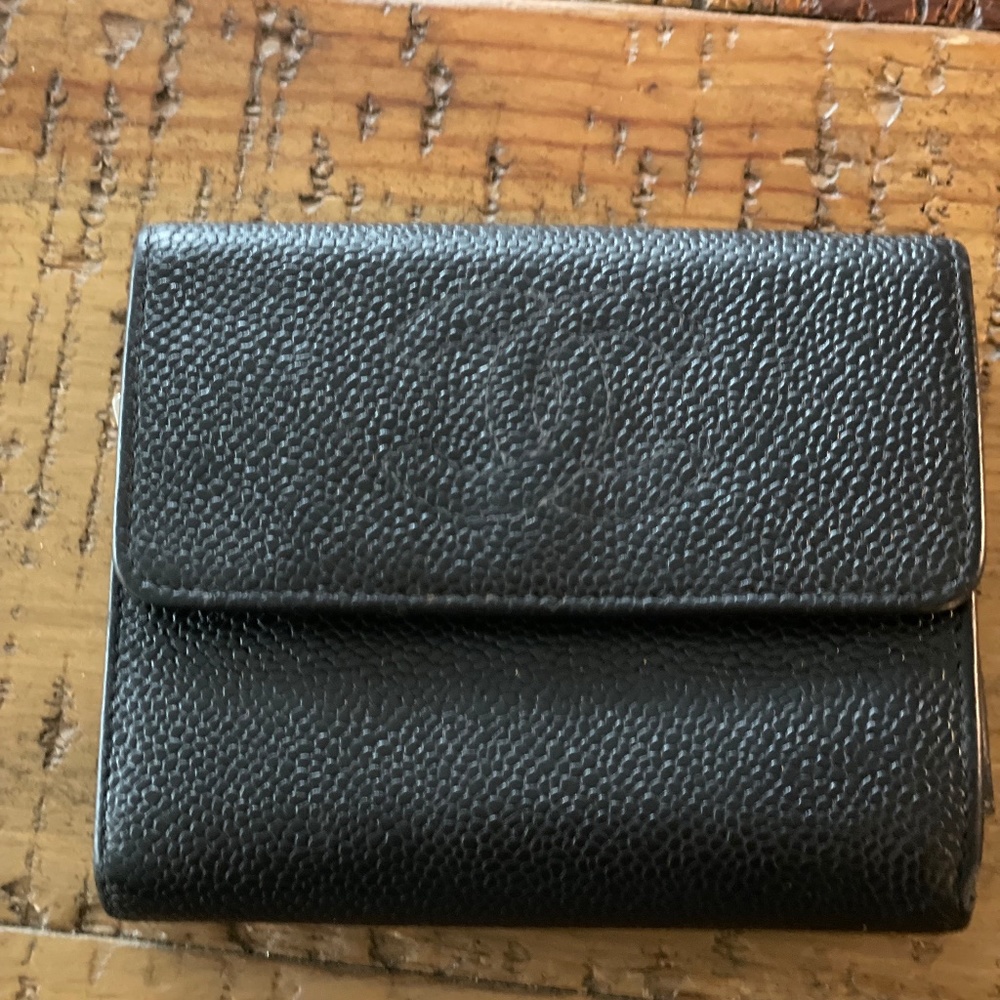 Authentic Chanel Tri-Fold Wallet leather Black Used Women CC logo